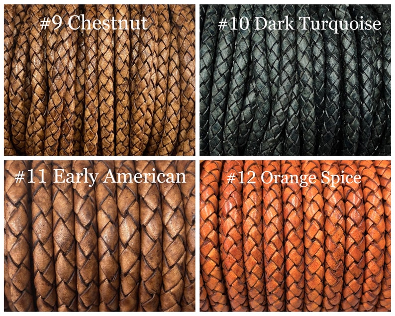 6mm Bolo Braided Leather Cord 16 Colors By The Yard Distressed Natural 6mm Round Braided Leather Cord image 4