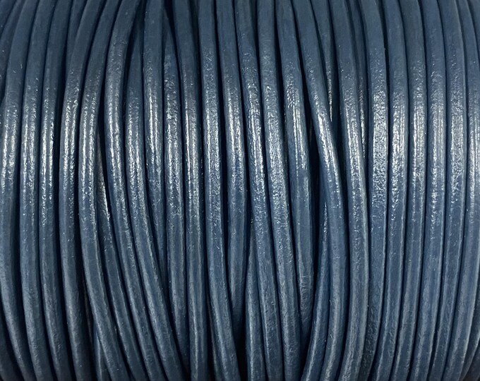 3mm Steel Blue Round Leather Cord, Premium Leather 3mm Leather Cord,  By The Yard LCR3 - Steel Blue #71