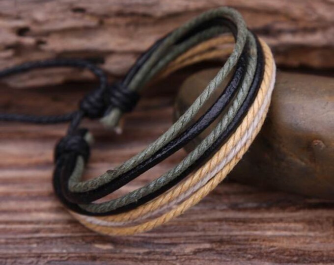 Adjustable Bracelets Made With Leather and Hemp, Mens Leather Bracelets, Women's Leather Bracelets, Gift Under 10 JLA-18