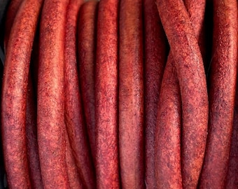 4mm Round Leather Cord, Natural Red, Premium 4mm Round Leather Cord, LCR4 - Natural Red #39