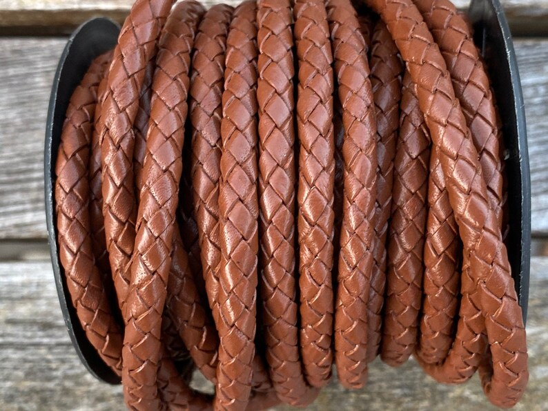 Genuine Leather LCBR6 Light Brown 6mm Braided Leather Cord 6mm Leather Cord By the Yard Light Brown #B 6mm Bolo Leather Cord