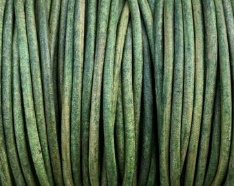 3mm Natural Green Leather Round Cord - Premium European Leather Cord By The Yard LCR3 - 3mm Natural Green #22