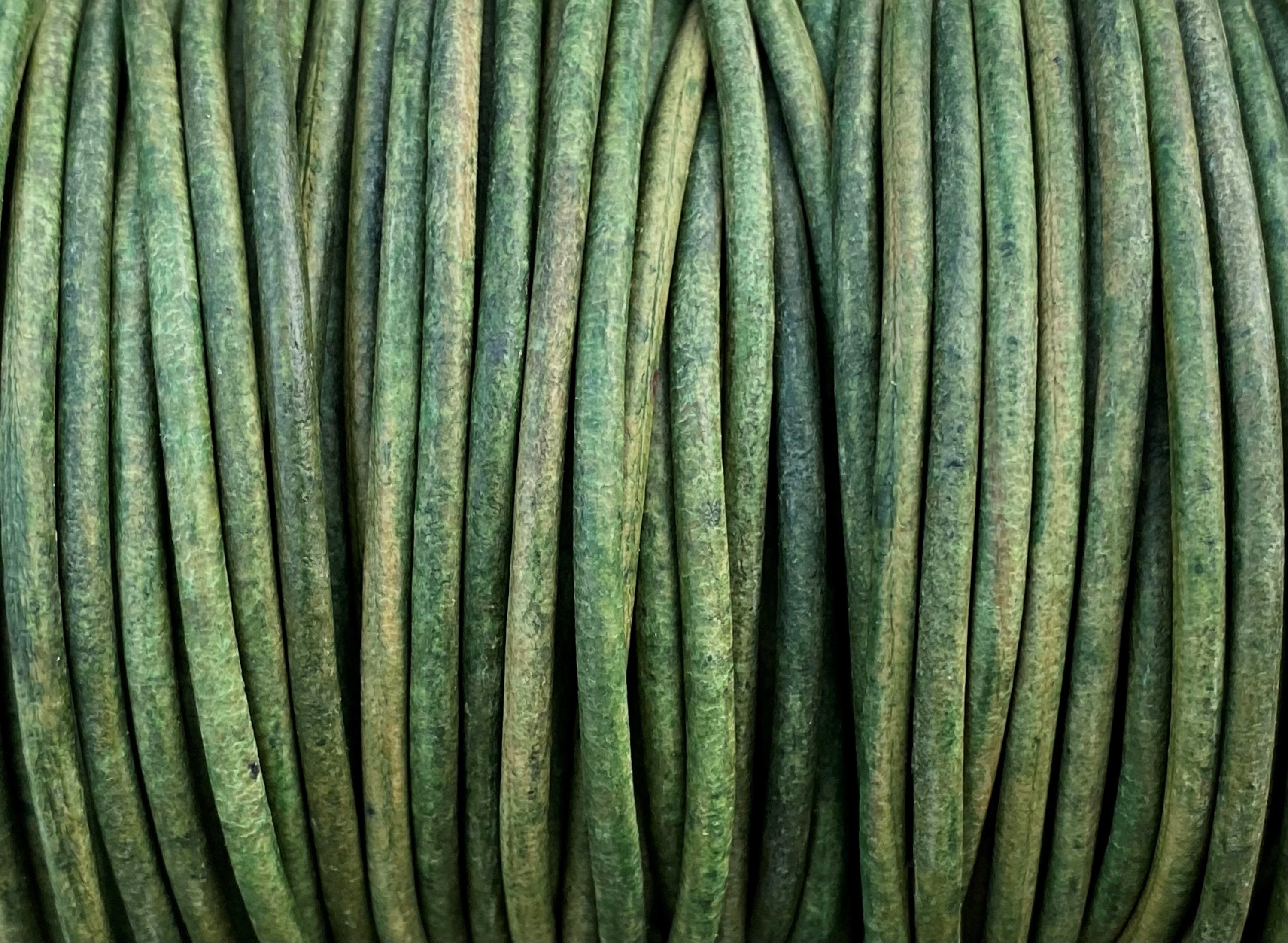 3mm Natural Green Leather Round Cord - Premium European Leather Cord By