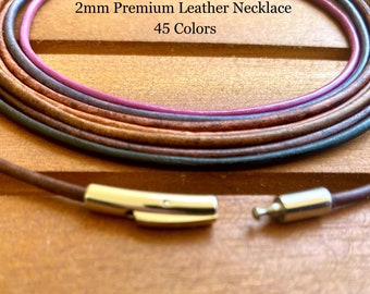 2mm Leather Necklace Cord - 45 Colors To Choose From - 2mm Leather Necklace With   Clasp - Free Shipping USA