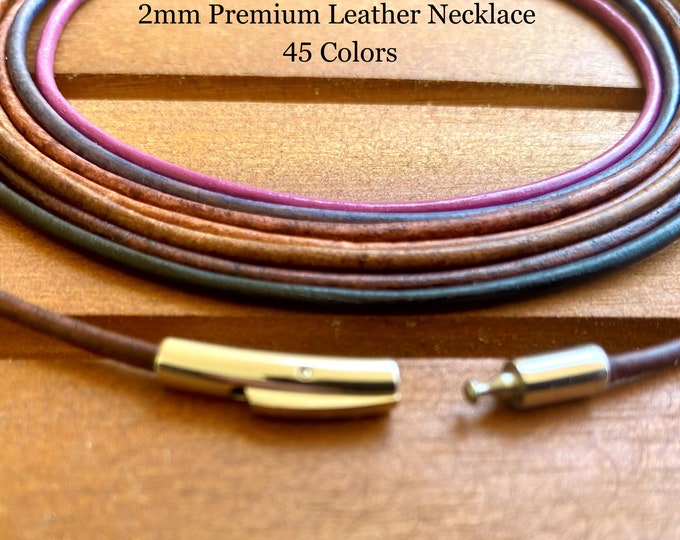 2mm Leather Necklace Cord - 45 Colors To Choose From - 2mm Leather Necklace With Strong Magnetic Clasp - Free Shipping USA