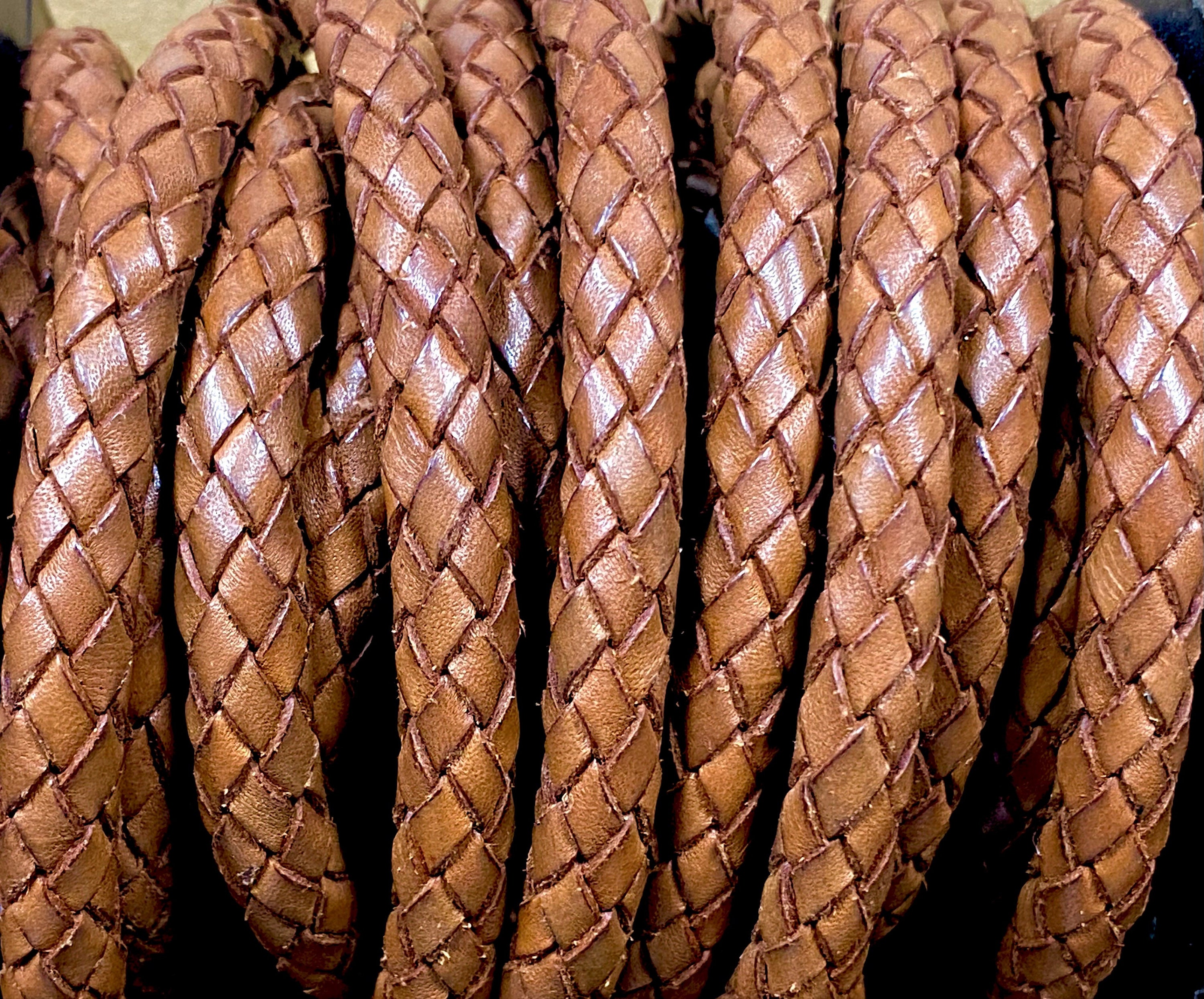 8mm Flat Braided Leather Cord Light Brown C54 