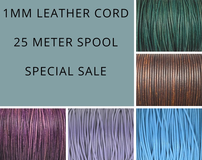1mm Round Leather Cord - 25 Meter Spool Special - 1mm Round Leather Cord in 25 Meter Spools
