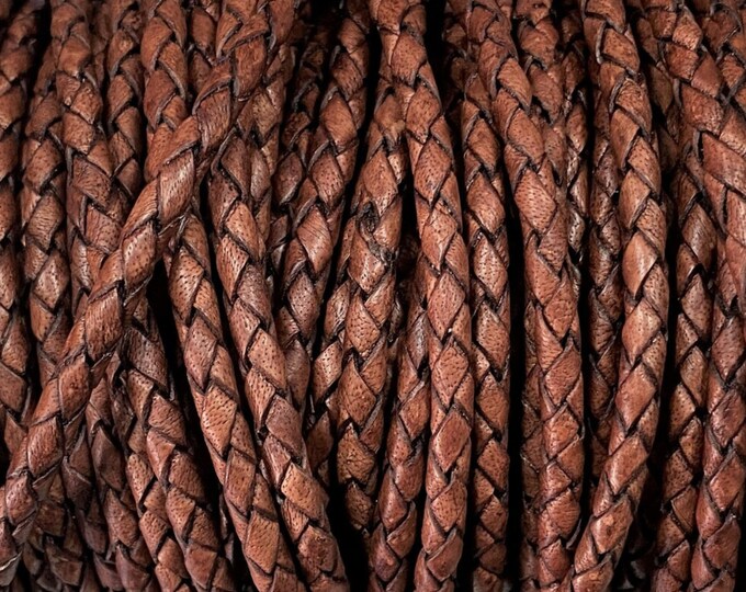 4mm Premium Bolo Braided Leather - English Jacobean - Bolo Braided Leather Cord  By The Yard - LCBR 4  English Jacobean #37