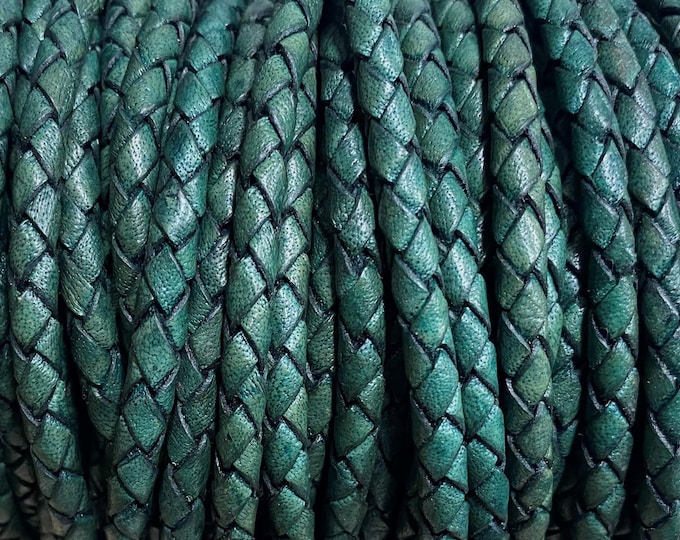 5mm Antique Green Braided Leather, 5mm Actual size, Bolo Braided Leather Cord,  By The Yard, 5mm Antique Green #6
