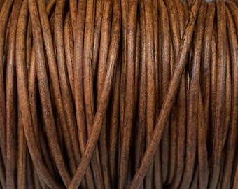 3mm Round Leather Cord - Honey Wood - Premium Leather Cord - By The Yard - LCR3 - Honey Wood #9