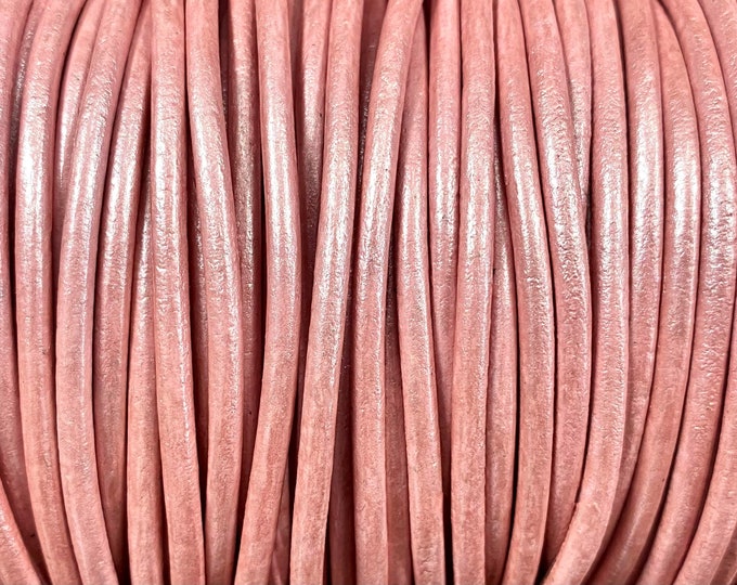 2mm pink color round leather cord