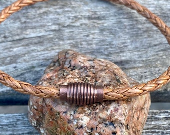 Thin Braided Men's Leather Bracelet With Brass Clasp, 8-ply European Leather CS-19