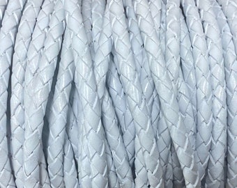 3mm Bolo Braided Leather - White - Bolo Braided Leather Cord  By The Yard - 3mm White Braided Leather - LCBR 3  White #10