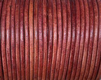 2mm Round Leather Cord - Distressed Sedona Red - 2mm Premium Round Leather Cord LCR2 - Distressed Sedona Red #13