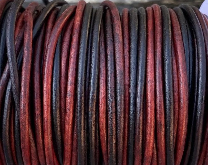 1.5mm Round Leather Cord - 1.5mmmm Gypsy Red - 1.5mm Premium Round Leather Cord LCR1.5 - 1.5mm Red Leather - Gypsy Red #68