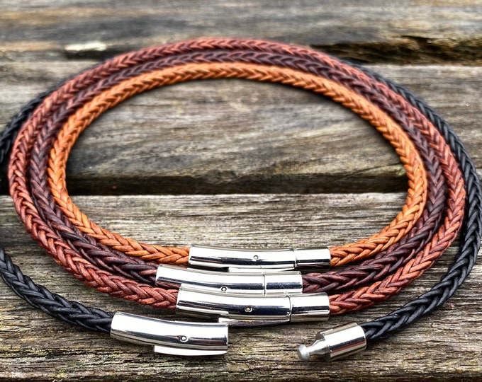 4mm Braided Leather Necklace, Premium 8 Ply Square Braided Bolo Leather Cord Necklace, Stainless Steel Clasp, FREE SHIPPING