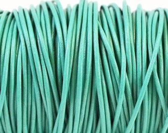 2mm Turquoise Green Leather Cord Premium European Soft Leather, 2mm Round Turquoise Green Leather Cord #62P