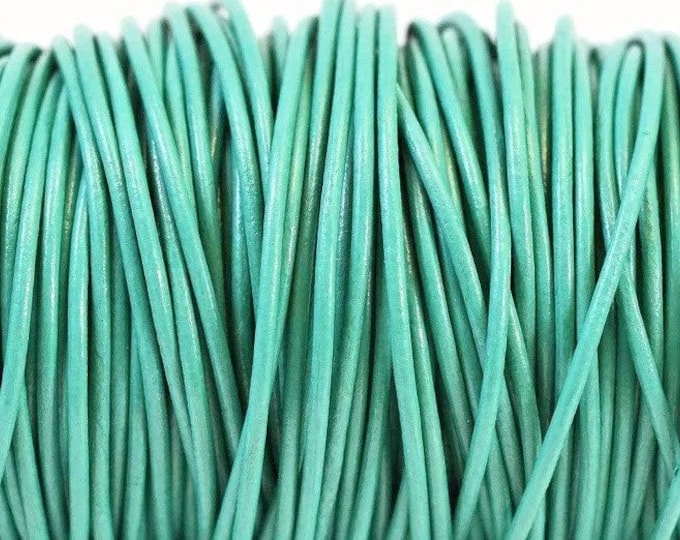 2mm Turquoise Green Leather Cord Premium European Soft Leather, 2mm Round Turquoise Green Leather Cord #62P