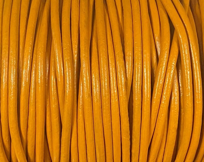 3mm Round Leather Cord, Marigold, Premium European Leather 3mm Leather Cord,  By The Yard 3mm Marigold #68