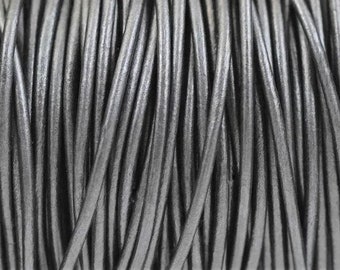 1.5mm Round Leather Cord - Metallic Gunmetal - 1.5mm Premium European Round Leather Cord LCR1.5 - 1.5mm Metallic Gunmetal #87P
