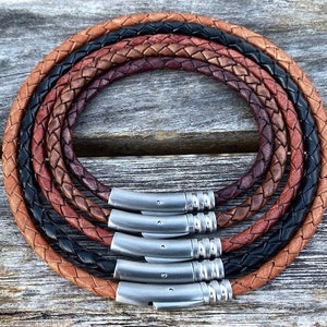 4mm Braided Leather Necklace, Premium Braided Bolo Leather Cord Necklace, Stainless Steel Clasp CS-64