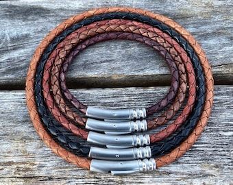 4mm Braided Leather Necklace, Premium Braided Bolo Leather Cord Necklace, Stainless Steel Clasp CS-64