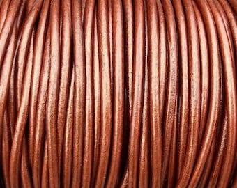 2mm Round Leather Cord, Premium Copper Metallic, By The Yard Genuine Indian Leather  - LCR2 - 2mm Copper Metallic #81