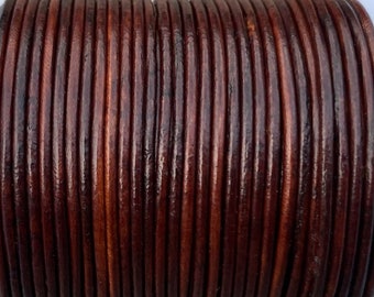 1mm Round Leather Cord - Natural Antique Brown - Premium Leather Cord - LCR1 - 200 #12 Natural Antique Brown