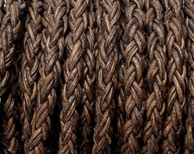 4mm 8 Ply Round Braided Bolo Leather Cord - 4mm Wide - By - 8 Strand Braided Cord LCBR - 4  Walnut Wood