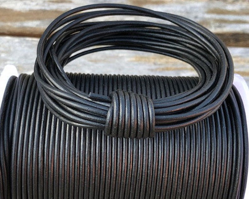 #1 Natural Black LCR1.5 1.5mm Natural Matt Black Round Leather Cord 1 Yard to 25 Yards Made In India
