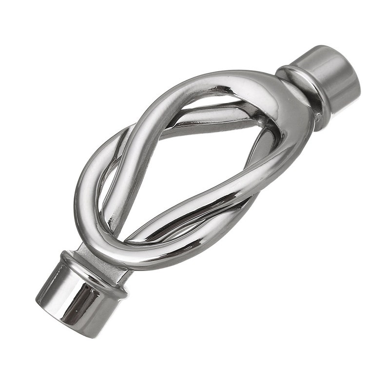 May include: A silver metal curtain rod finial with a knot design.