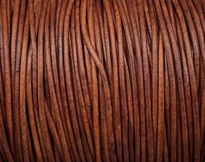 1mm Round Leather Cord - Natural Distressed Brown - 1mm Premium European Leather Cord - LCR1 -200  #15 Natural Distressed Brown