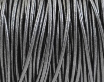 1.5mm Premium Round Leather Cord Metallic Gunmetal Round Leather Cord LCR1.5 - Metallic Gunmetal #45