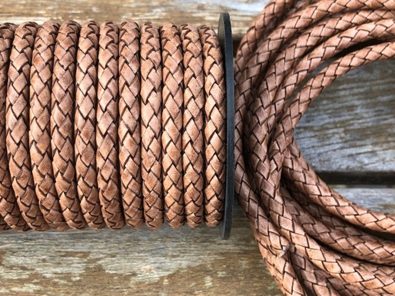 6mm Braided Leather Cord Distressed Tan Genuine Indian Etsy