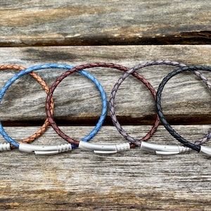 Leather Bracelet Made From 3mm European Soft Braided Bolo Leather Cord,  Mothers Day Gift Bracelet CS-64 3mm