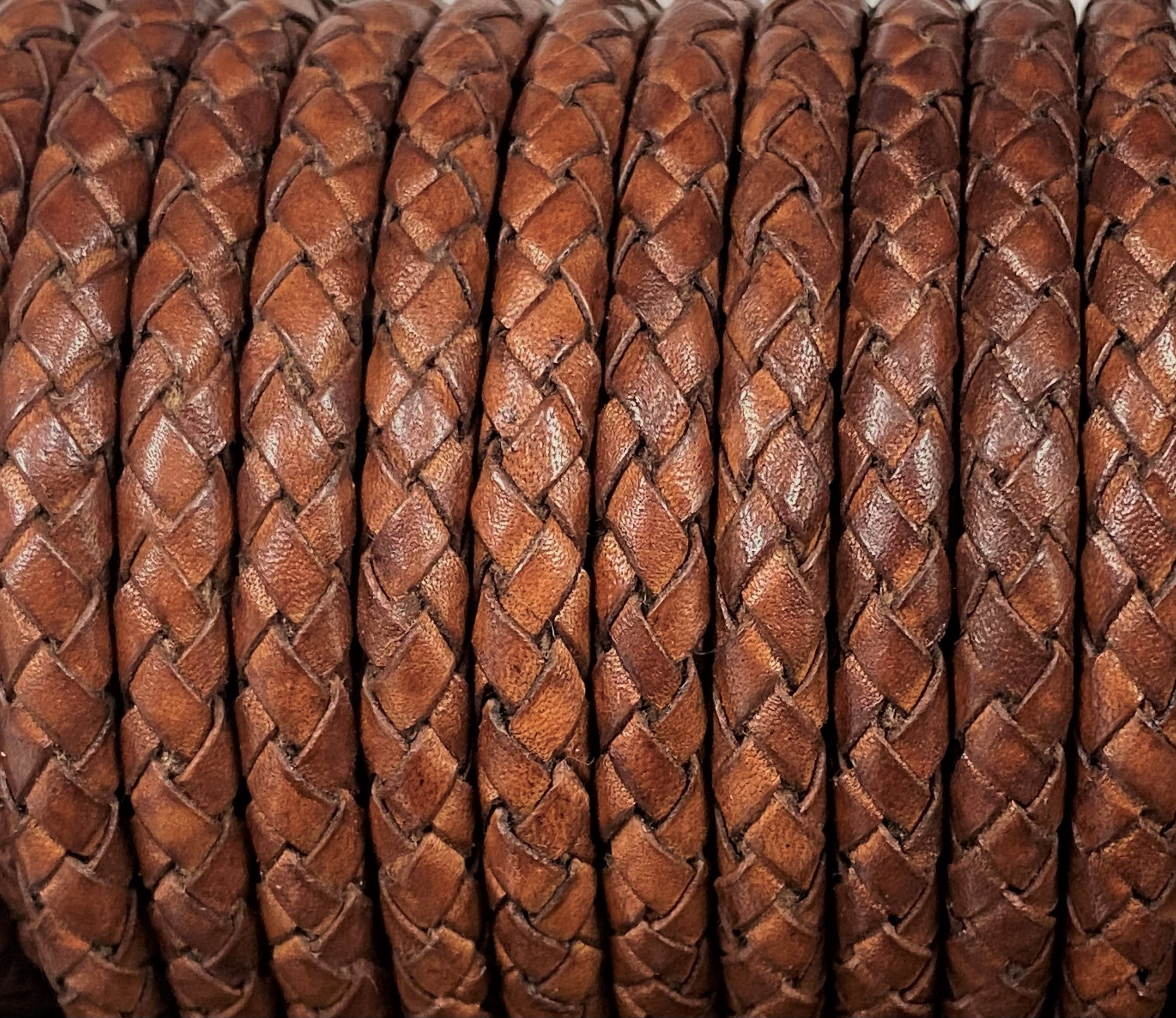 5mm Bolo Braided Leather Cord, American Walnut Genuine Indian Leather Cord,  By The Yard, LCBR5 5mm American Walnut #26