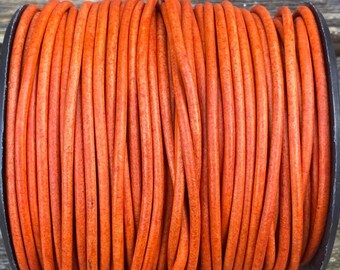 1.5mm Premium Natural Orange Round Leather Cord 1.5mm, 1 yard to 25 Yards Made In India - LCR1.5 - Natural Orange #19