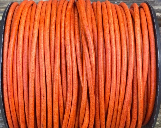 1.5mm Premium Natural Orange Round Leather Cord 1.5mm, 1 yard to 25 Yards Made In India - LCR1.5 - Natural Orange #19