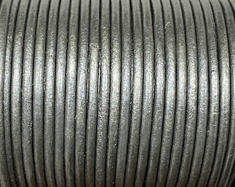 2mm Round Leather Cord Dark Gray Metallic Premium Round Leather Cord LCR2 - Dark Gray Metallic #42