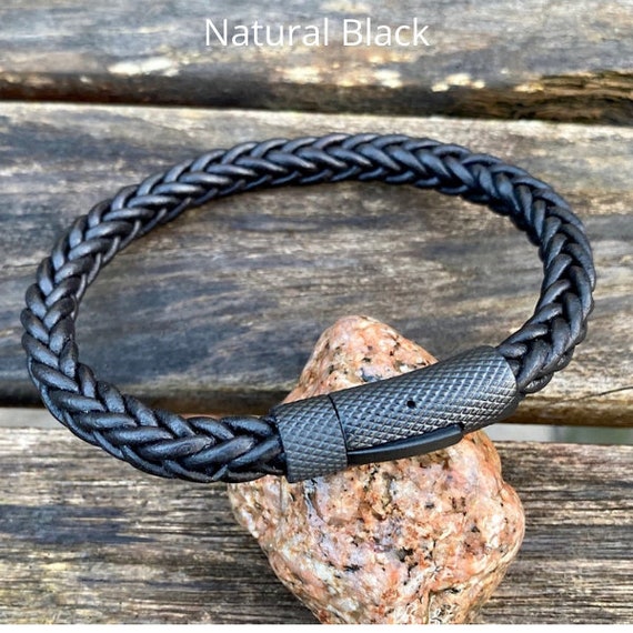 4/6/8MM Mens Black Braided Leather Cord Necklace Stainless Steel
