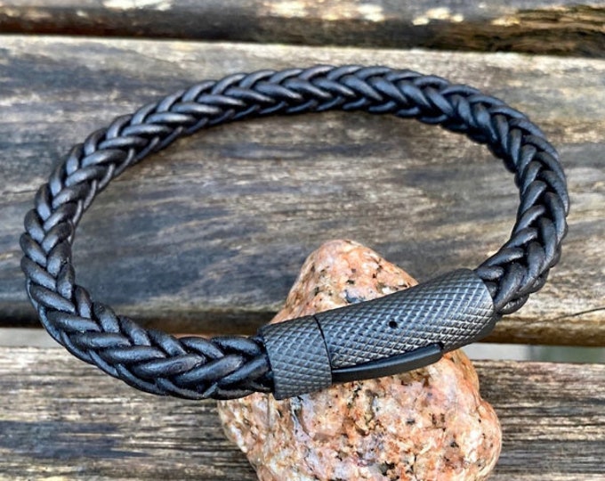 Mens Leather Bracelet, 8mm Premium Square Braided 8 Ply European Leather, Mens Bracelet, Masculine Leather Bracelet, Christmas Gift