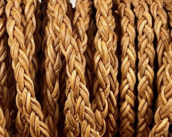 4mm 8 Ply Round Braided Bolo Leather Cord - 4mm Wide - By - 8 Strand Braided Cord LCBR - 4  Antique Tan