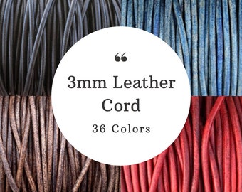 3mm leather cord / round leather/ 36 colors/ leather by the yard / round leather cord / genuine leather / necklace cord / bracelet cord