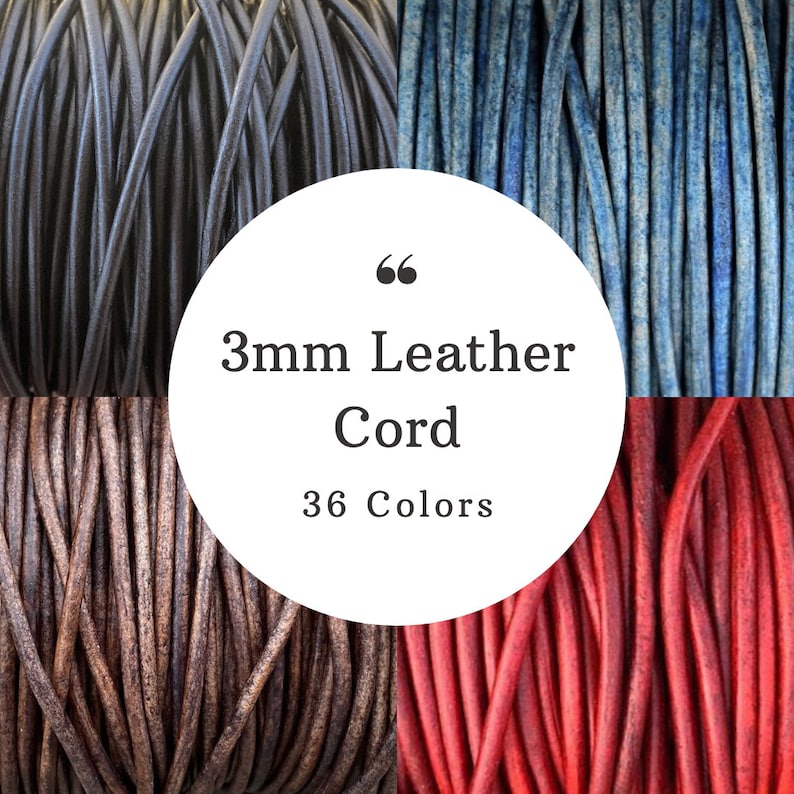 3mm leather cord / round leather/ 36 colors/ leather by the yard / round leather cord / genuine leather / necklace cord / bracelet cord 