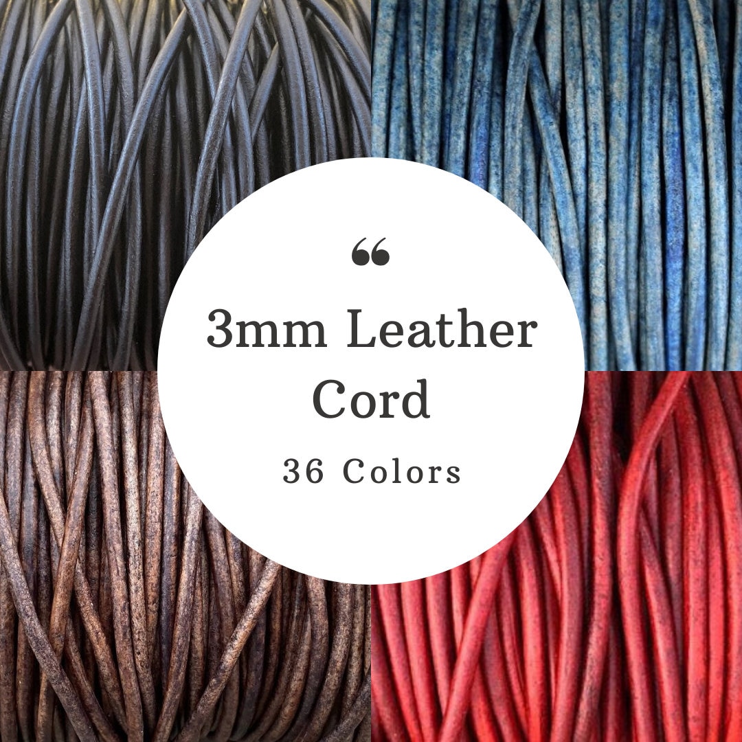 Leather Cord USA 3mm Natural Turkey Red Round Leather - by the Foot