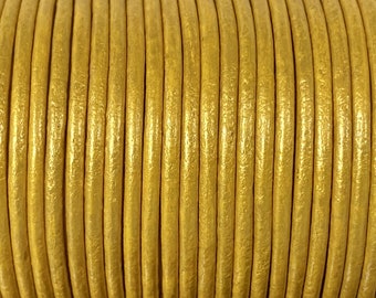 1.5mm Round Leather Cord, Gold Metallic, Premium 1.5mm Round Leather Cord, LCR1.5  - Metallic Gold #29