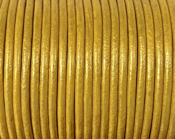 1.5mm Round Leather Cord, Gold Metallic, Premium 1.5mm Round Leather Cord, LCR1.5  - Metallic Gold #29