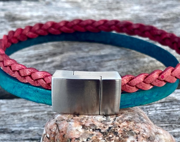 Leather Bracelet, 2 Strands of 5mm Leather with Stainless Steel Magnetic Clasp, Mens Bracelet, Gifts under 20 CS-23