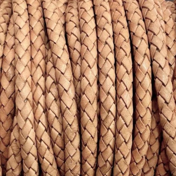 3mm Bolo Braided Leather - Natural Tan  - 3mm Bolo Braided Leather Cord By The Yard - LCBR-3 Natural Tan #18