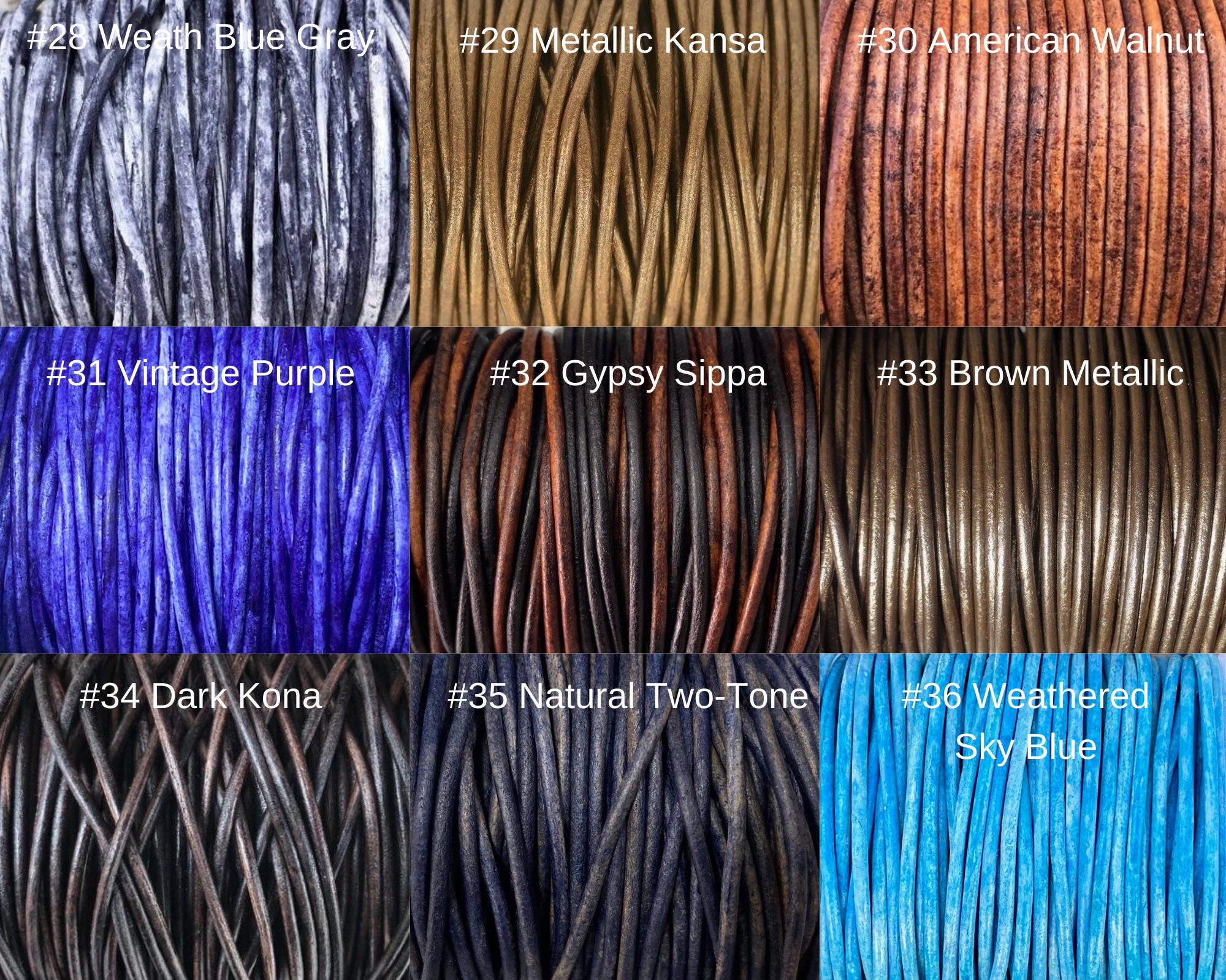 2mm Leather Cord Lead Free Round Natural Regular Metallic Distressed